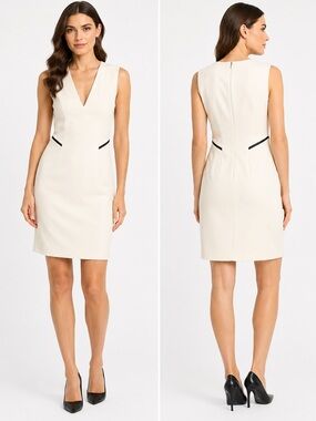 White Sleeveless V-Neck Shift Dress